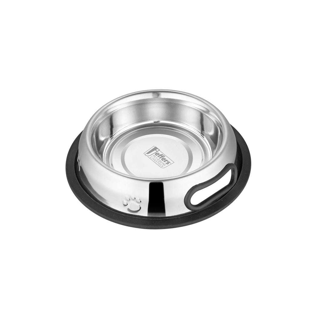 Jeffers Pet Embossed No-Tip Anti-Skid Stainless Steel Pet Bowls for Dogs, Cats, Puppies, Kittens – Rubber Base, Food & Water Feeding Dish for Home, Travel, Camping, Kennel